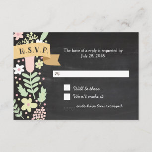 Boho Flower Wreath Rustic Chalkboard Wedding RSVP Card