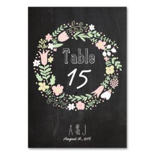 Boho Flower Wreath Rustic Chalkboard Wedding Table Number