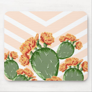 Boho Flowering Prickly Pear Cactus & Chevrons Mouse Pad