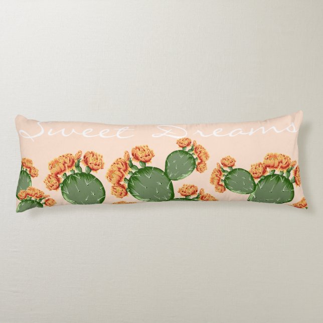 Boho Flowering Prickly Pear Cactus Sweet Dreams Body Pillow (Back)