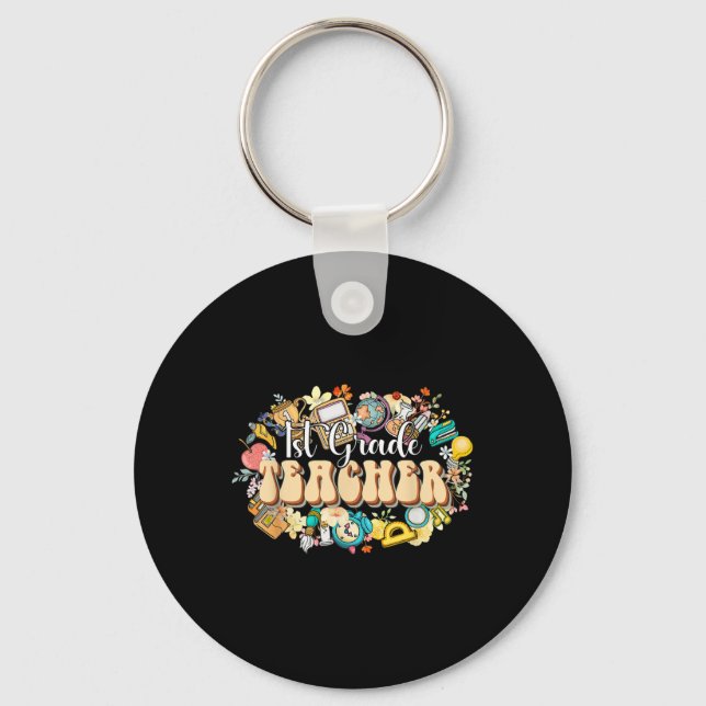 Boho Flowers 1st Grade Teacher Appreciation Back T Keychain (Front)