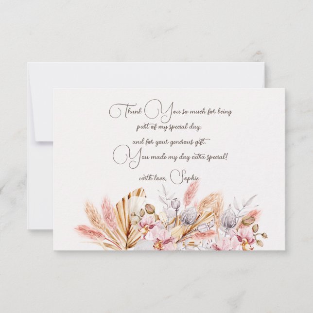 Boho flowers adult Birthday  Thank You Card (Front)