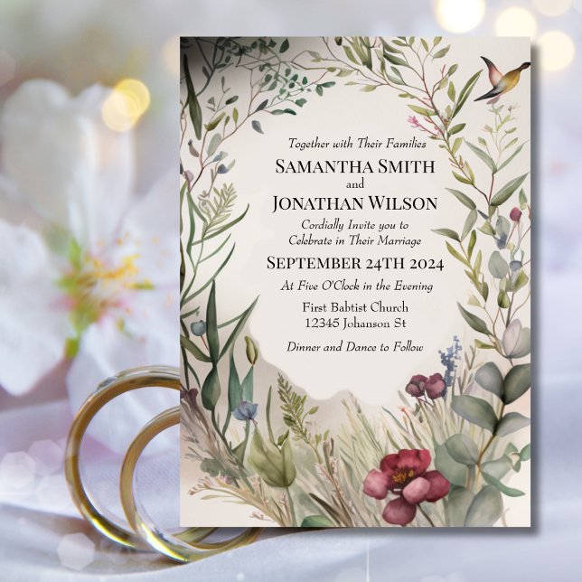 BOHO Flowers and Branches Wedding Invitation (Creator Uploaded)