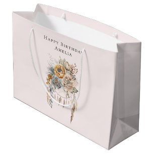 Boho Flowers and Dreamcatcher - Birthday Large Gift Bag