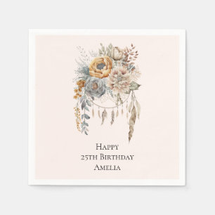 Boho Flowers and Dreamcatcher - Birthday Napkin