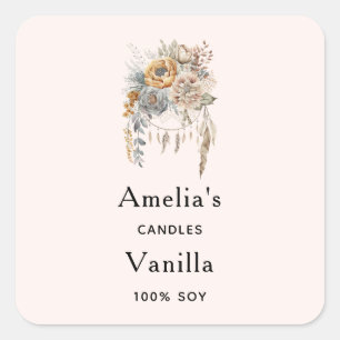  Boho Flowers and Dreamcatcher - Candle Business Square Sticker