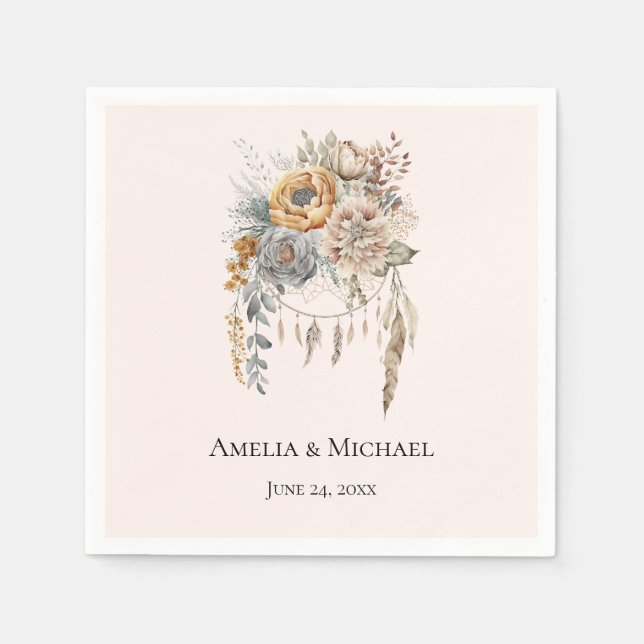 Boho Flowers and Dreamcatcher - Wedding Napkin (Front)