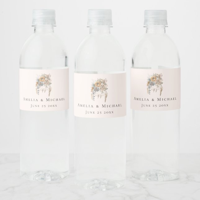 Boho Flowers and Dreamcatcher - Wedding Water Bottle Label (Bottles)