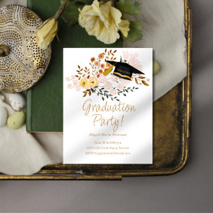 Boho Flowers and Graduation Cap Party Invitation