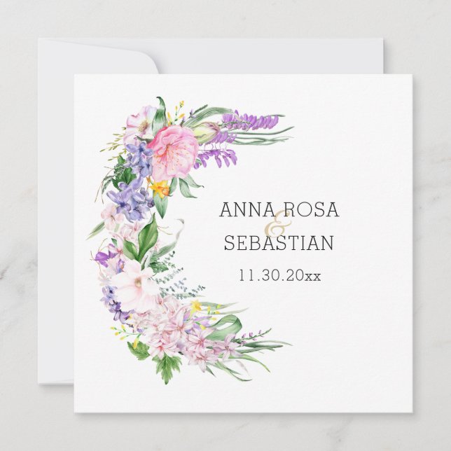 *~* Boho Flowers AR12 QR RSVP Wedding Invitation (Front)