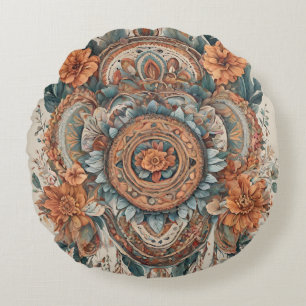 Boho Flowers Art moderne Coussin rond