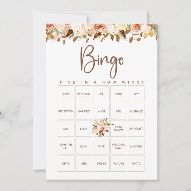 Boho Flowers Automne Fête des mariées Bingo Carte  (Devant)