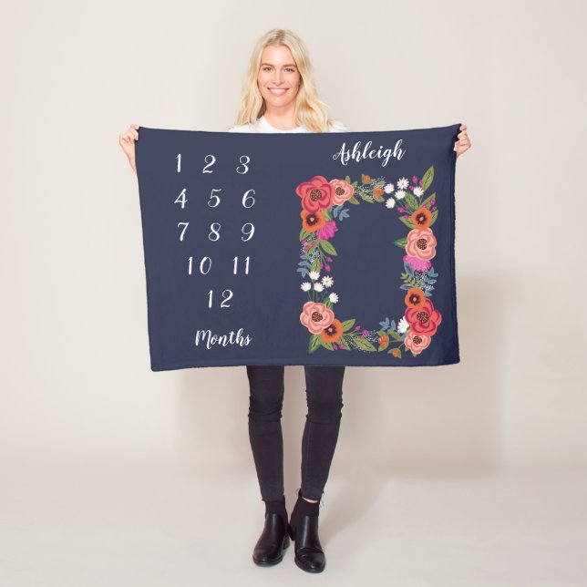 Boho Flowers Baby Monthly Milestone Fleece Blanket (In Situ)