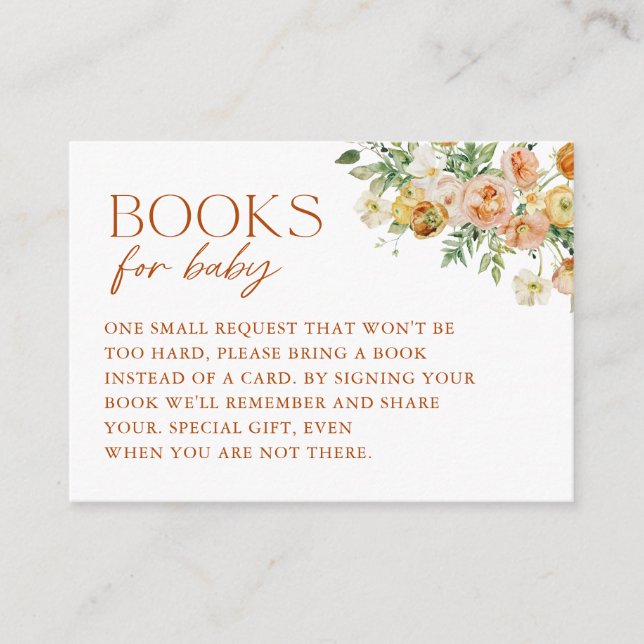 Boho Flowers Baby Shower Books for Baby Enclosure Card (Front)