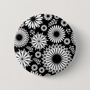 Boho flowers Black and White vector floral pattern 2 Inch Round Button