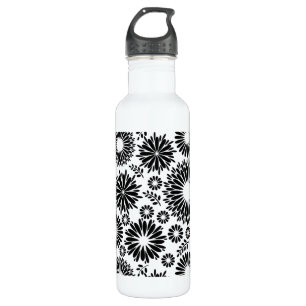 Boho flowers Black and White vector floral pattern 710 Ml Water Bottle