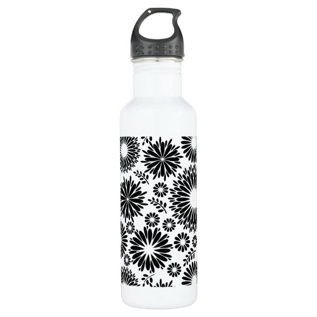 Boho flowers Black and White vector floral pattern 710 Ml Water Bottle (Front)