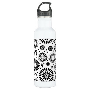Boho flowers Black and White vector floral pattern 710 Ml Water Bottle