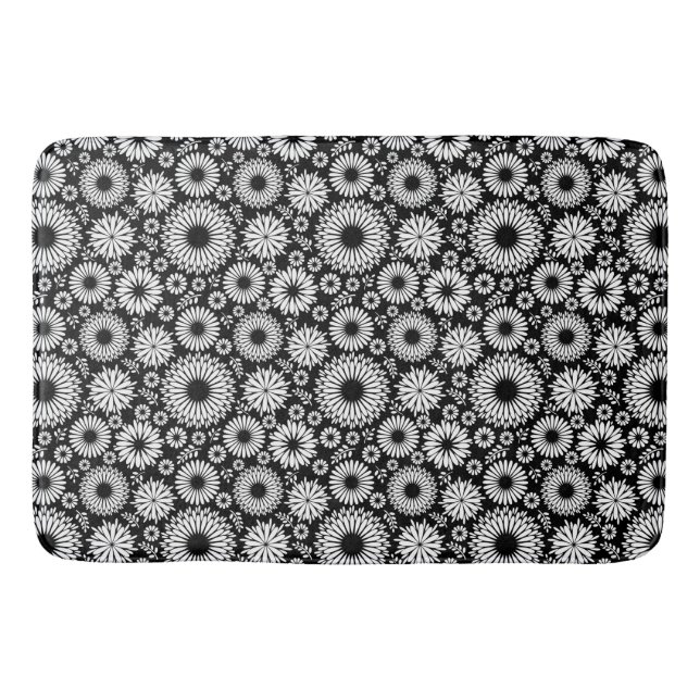 Boho flowers Black and White vector floral pattern Bath Mat (Front)