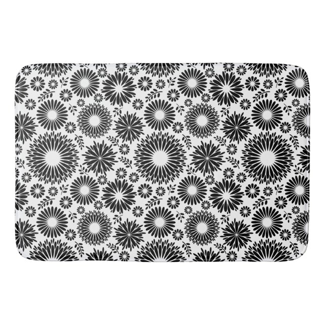 Boho flowers Black and White vector floral pattern Bath Mat (Front)