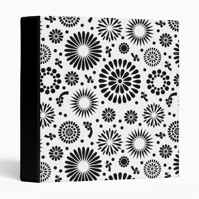 Boho flowers Black and White vector floral pattern Binder (Front/Spine)