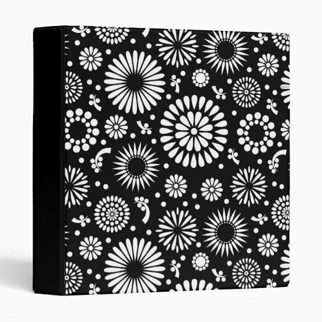 Boho flowers Black and White vector floral pattern Binder (Front/Spine)