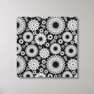 Boho flowers Black and White vector floral pattern Canvas Print