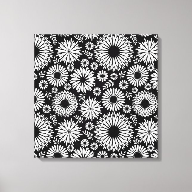 Boho flowers Black and White vector floral pattern Canvas Print (Front)