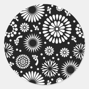 Boho flowers Black and White vector floral pattern Classic Round Sticker