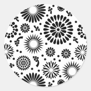 Boho flowers Black and White vector floral pattern Classic Round Sticker