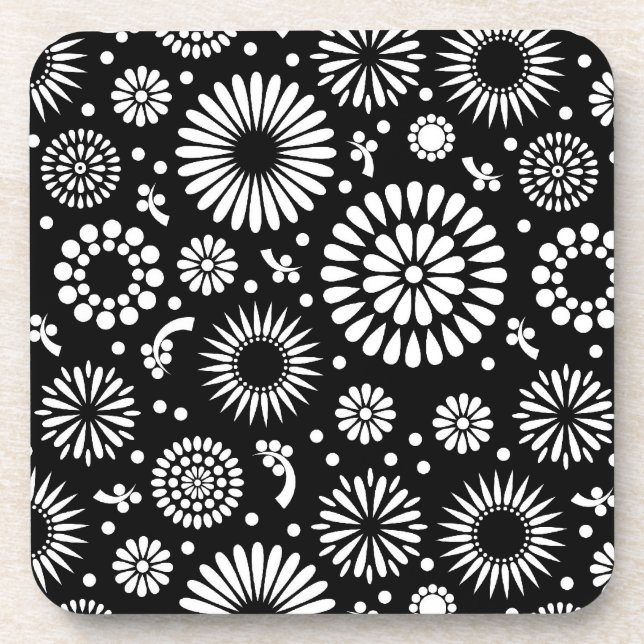 Boho flowers Black and White vector floral pattern Coaster (Front)