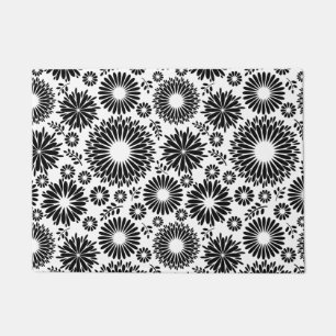 Boho flowers Black and White vector floral pattern Doormat
