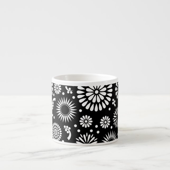Boho flowers Black and White vector floral pattern Espresso Cup (Front)