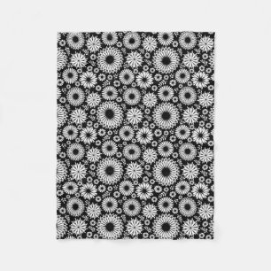 Boho flowers Black and White vector floral pattern Fleece Blanket