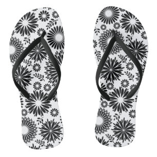 Boho flowers Black and White vector floral pattern Flip Flops