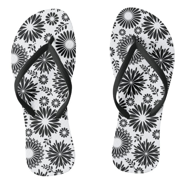 Boho flowers Black and White vector floral pattern Flip Flops (Footbed)