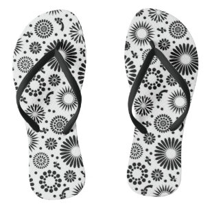 Boho flowers Black and White vector floral pattern Flip Flops