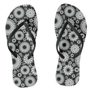 Boho flowers Black and White vector floral pattern Flip Flops