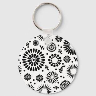 Boho flowers Black and White vector floral pattern Keychain