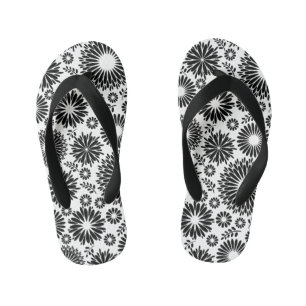 Boho flowers Black and White vector floral pattern Kid's Flip Flops