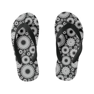 Boho flowers Black and White vector floral pattern Kid's Flip Flops