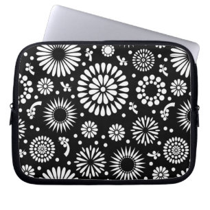 Boho flowers Black and White vector floral pattern Laptop Sleeve