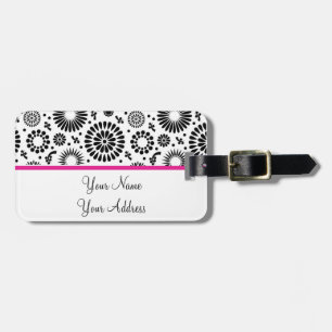 Boho flowers Black and White vector floral pattern Luggage Tag