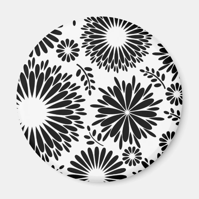 Boho flowers Black and White vector floral pattern Magnet (Front)