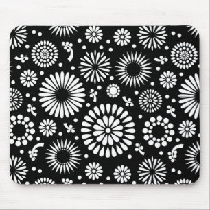 Boho flowers Black and White vector floral pattern Mouse Pad