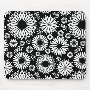 Boho flowers Black and White vector floral pattern Mouse Pad