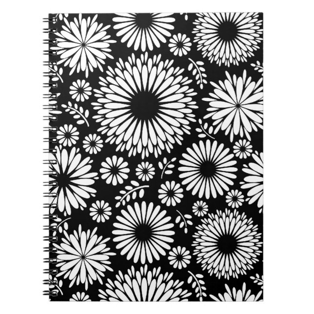 Boho flowers Black and White vector floral pattern Notebook (Front)