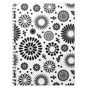 Boho flowers Black and White vector floral pattern Notebook