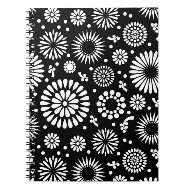 Boho flowers Black and White vector floral pattern Notebook (Front)