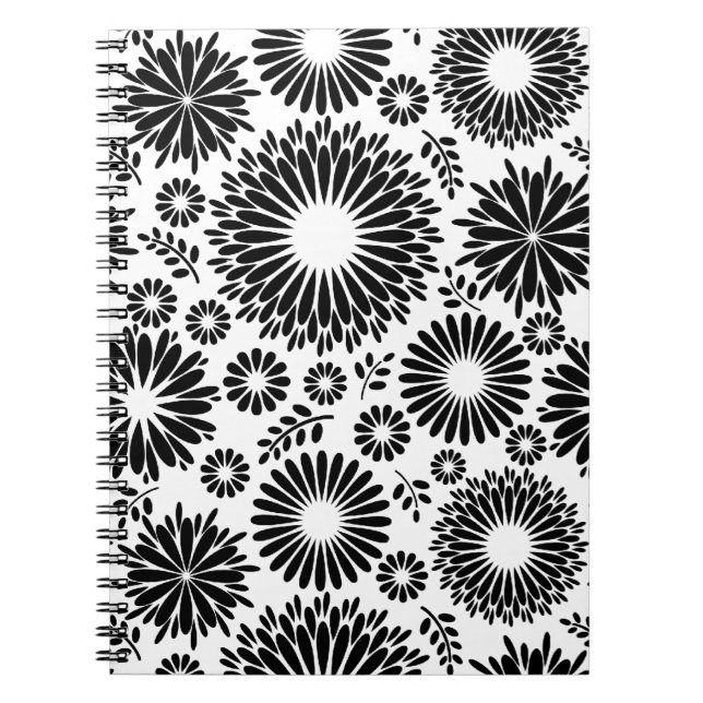 Boho flowers Black and White vector floral pattern Notebook (Front)